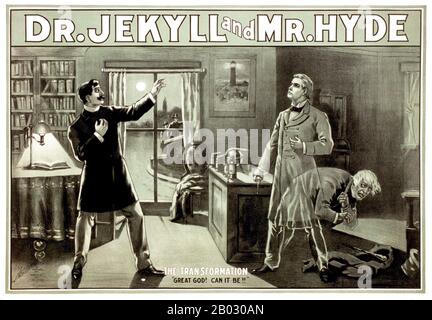 Strange Case of Dr Jekyll and Mr Hyde is the original title of a novella written by the Scottish author Robert Louis Stevenson that was first published in 1886. The work is commonly known today as The Strange Case of Dr. Jekyll and Mr. Hyde, Dr. Jekyll and Mr. Hyde, or simply Jekyll & Hyde. It is about a London lawyer named Gabriel John Utterson who investigates strange occurrences between his old friend, Dr. Henry Jekyll, and the evil Edward Hyde.  The work is commonly associated with the rare mental condition often called 'split personality', referred to in psychiatry as dissociative identit Stock Photo