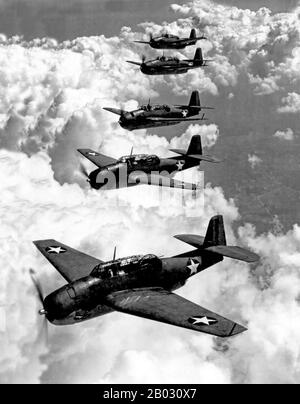 The Grumman TBF Avenger (designated TBM for aircraft manufactured by General Motors) was a torpedo bomber developed initially for the United States Navy and Marine Corps, and eventually used by several air and naval aviation services around the world.  The Avenger entered U.S. service in 1942, and first saw action during the Battle of Midway. Despite the loss of five of the six Avengers on its combat debut, it survived in service to become one of the outstanding torpedo bombers of World War II. Greatly modified after the war, it remained in use until the 1960s. Stock Photo