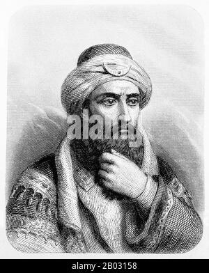 Ṣalāḥ ad-Dīn Yūsuf ibn Ayyūb (c. 1138 – March 4, 1193), better known in the Western world as Saladhin, was a Kurdish Muslim, who became the first Ayyubid Sultan of Egypt and Syria. He led Islamic opposition to the Franks and other European Crusaders in the Levant.  At the height of his power, he ruled over Egypt, Syria, Mesopotamia, Hejaz, and Yemen. He led the Muslims against the Crusaders and eventually recaptured Palestine from the Crusader Kingdom of Jerusalem after his victory in the Battle of Hattin. Stock Photo