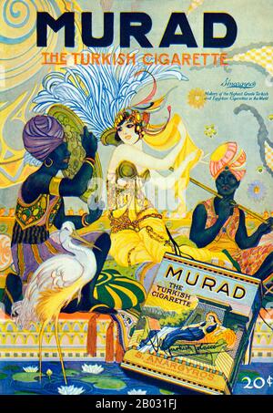 In the early 1900s, manufactures of Turkish and Egyptian cigarettes tripled  their sales and became major competitors to leading brands. The New  York-based Greek tobacconist Soterios Anargyros produced hand-rolled Murad  cigarettes, made