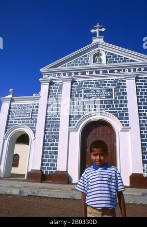Originally built in 1916, the Holy Rosary Catholic Church was completely renovated in 2013.  Christianity, introduced to Sri Lanka by the Portuguese, is predominantly of the Roman Catholic variety and most visible along the west coast, especially around Negombo. Stock Photo