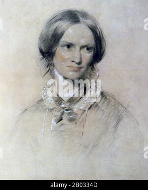 Charlotte Brontë (21 April 1816 – 31 March 1855) was an English novelist and poet, the eldest of the three Brontë sisters who survived into adulthood and whose novels have become classics of English literature.  She first published her works (including her best known novel, Jane Eyre) under the pen name Currer Bell. Stock Photo