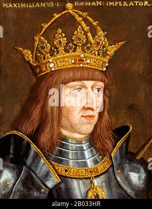 Maximilian I (22 March 1459 – 12 January 1519), the son of Frederick III, Holy Roman Emperor, and Eleanor of Portugal, was King of the Romans (also known as King of the Germans) from 1486 and Holy Roman Emperor from 1508 until his death, though he was never in fact crowned by the Pope, the journey to Rome always being too risky.  He had ruled jointly with his father for the last ten years of his father's reign, from c. 1483. He expanded the influence of the House of Habsburg through war and his marriage in 1477 to Mary of Burgundy, the heiress to the Duchy of Burgundy, but he also lost the Aus Stock Photo