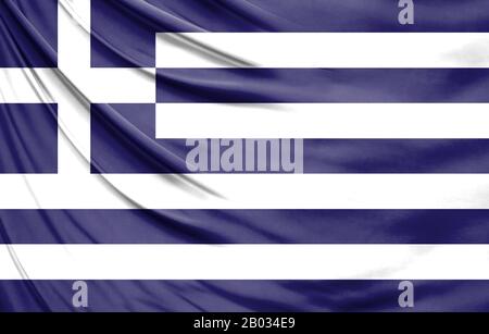 Realistic flag of Greece on the wavy surface of fabric Stock Photo