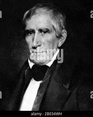 William Henry Harrison (February 9, 1773 – April 4, 1841) was the ninth President of the United States (1841), an American military officer and politician, and the last president born as a British subject. He was also the first president to die in office.  He was 68 years, 23 days old when inaugurated, the oldest president to take office until Ronald Reagan in 1981. Harrison died on his 32nd day in office of complications from pneumonia, serving the shortest tenure in United States presidential history. Stock Photo