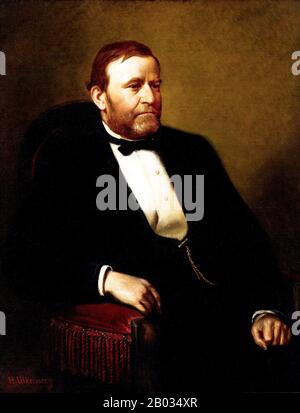 Ulysses S. Grant (born Hiram Ulysses Grant; April 27, 1822 – July 23, 1885) was the 18th President of the United States (1869–77). As Commanding General of the United States Army (1864–69), Grant worked closely with President Abraham Lincoln to lead the Union Army to victory over the Confederacy in the American Civil War.  He implemented Congressional Reconstruction, often at odds with Lincoln's successor, Andrew Johnson. Twice elected president, Grant led the Republicans in their effort to remove the vestiges of Confederate nationalism and slavery, protect African-American citizenship, and su Stock Photo