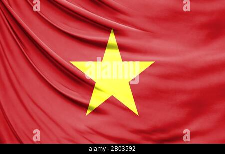 Realistic flag of Vietnam on the wavy surface of fabric Stock Photo