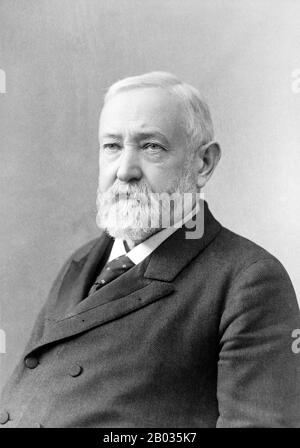 Benjamin Harrison (August 20, 1833 – March 13, 1901) was an American politician and lawyer who served as the 23rd President of the United States from 1889 to 1893; he was the grandson of the ninth president, William Henry Harrison.  Before ascending to the presidency, Harrison established himself as a prominent local attorney, Presbyterian church leader and politician in Indianapolis, Indiana. During the American Civil War, he served the Union as a colonel and on February 14, 1865 was confirmed by the U.S. Senate as a brevet brigadier general of volunteers. Stock Photo