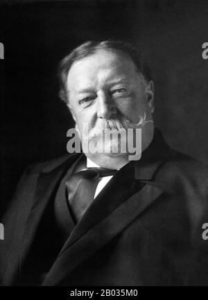 William Howard Taft (September 15, 1857 – March 8, 1930) served as the 27th President of the United States (1909–1913) and as the 10th Chief Justice of the United States (1921–1930), the only person to have held both offices.  Taft was elected president in 1908, the chosen successor of Theodore Roosevelt, but was defeated for re-election by Woodrow Wilson in 1912 after Roosevelt split the Republican vote by running as a third-party candidate. In 1921, President Warren G. Harding appointed Taft chief justice, a position in which he served until a month before his death. Stock Photo