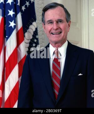 George Herbert Walker Bush (born June 12, 1924) is an American politician who was the 41st President of the United States from 1989 to 1993 and the 43rd Vice President of the United States from 1981 to 1989.  A member of the U.S. Republican Party, he was previously a congressman, ambassador, and Director of Central Intelligence. Stock Photo