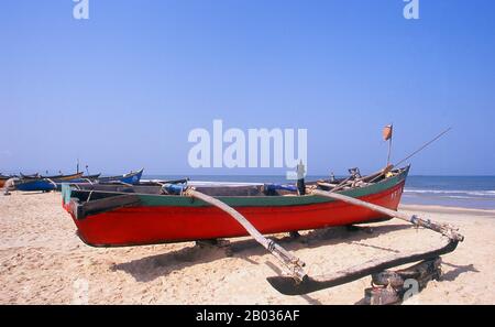 Outrigger canoes were originally developed by the Austronesian-speaking peoples of the islands of Southeast Asia for sea travel. They were used to transport these peoples both eastward to Polynesia and New Zealand and westward across the Indian Ocean as far as Madagascar during the Austronesian migration period. Stock Photo