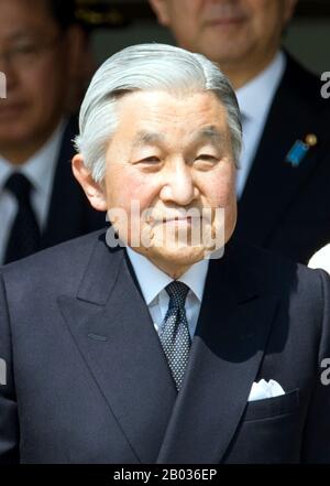 Japan: Akihito (1933 - ), 125th Emperor of Japan (1989 - 2019), at the Tokyo Imperial Palace, 24 April 2014. Akihito (born 23 December 1933) is the reigning Emperor of Japan. He is the 125th emperor of his line according to Japan's traditional order of succession. Akihito succeeded his father Showa and acceded to the Chrysanthemum Throne on 7 January 1989. He abdicated on 30 April 2019. Stock Photo