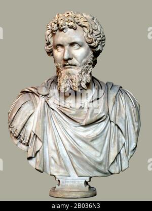 Septimius Severus (145-211 CE) was born in the Roman province of Africa, and advanced steadily through the customary succession of offices (the 'cursus honorum') during the reigns of Marcus Aurelius and Commodus. He was governor of Pannonia Superior when word of Pertniax's murder and Didius Julianus' accession reached him in 193 CE.  In response to Julianus' controversial accession through buying the emperorship in an auction, many rivals rose up and declared themselves emperor, with Severus being one of them, beginning what was known as the Year of the Five Emperors. Hurrying to Rome, Severus Stock Photo