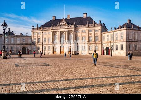 23 September 2018: Copenhagen, Denmark -  Christian VII's Palace in the Amalienborg Palace complex, winter residence of the Danish royal family. Stock Photo