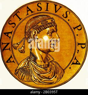 Anastasius I (431-518), also known as Anastasius Dicorus, was born into an Illyrian family. After Emperor Zeno's death in 491 CE, many citizens of the empire wanted both a Roman and an Orthodox Christian emperor. In response, Zeno's widow and Emperor Leo I's daughter Ariadne turned to Anastasius, who was in his sixties when he married Ariadne and ascended to the throne.  Anastasius soon had to deal with the usurper Longinus, brother of the late Zeno, engaging in the Isaurian War and defeating Longinus in 497. He later fought against the Sassanid Empire in the Anastasian War, the war raging fro