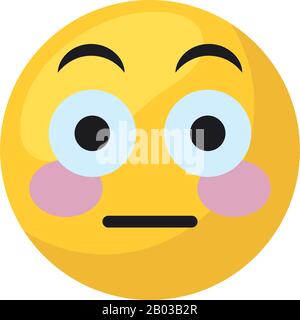 Blushing emoji face flat style icon design, Cartoon expression cute emoticon character profile facial toy adorable and social media theme Vector illustration Stock Vector