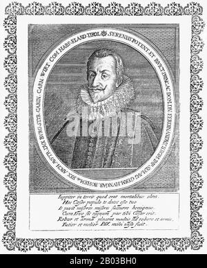 Ferdinand II (1578-1637) was the son of Charles II, Archduke of Austria, and grandson of Emperor Ferdinand I. Ferdinand was part of a Catholic faction opposed to his cousin, Emperor Matthias, who was more tolerant to Protestantism. He became King of Bohemia in 1617, King of Hungary in 1618, and became Holy Roman Emperor in 1619 after his cousin's death. Stock Photo