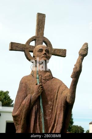 Aidan of Lindisfarne (died 31 August 651) was an Irish monk and missionary credited with restoring Christianity to Northumbria. He founded a monastic cathedral on the island of Lindisfarne. Aidan is known as the Apostle of Northumbria and is recognised as a saint by the Eastern Orthodox Church, the Catholic Church, the Anglican Communion and others. Stock Photo