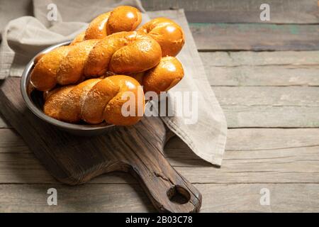 Greek easter buns. Greek Easter. Italian Easter. Traditional easter bread. Easter eggs Stock Photo