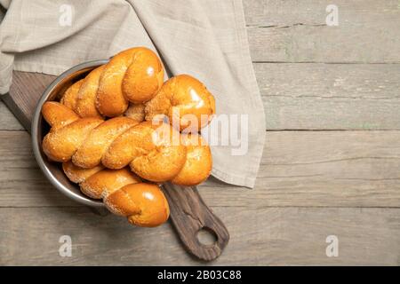 Greek easter buns. Greek Easter. Italian Easter. Traditional easter bread. Easter eggs Stock Photo