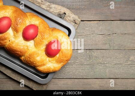 Greek Easter cake. Easter. Greek easter bread.Place for text Stock Photo