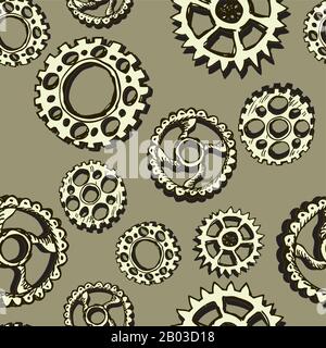 Seamless pattern with gears ,Steampunk style background hand drawn, stock vector illustration Stock Vector