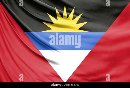 Realistic flag of Antigua and Barbuda on the wavy surface of fabric Stock Photo