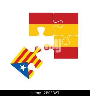 Slice of the puzzle of the flag of Catalonia falls out of the flag of Spain,Independence of Catalonia,Cartoon vector illustration Stock Vector