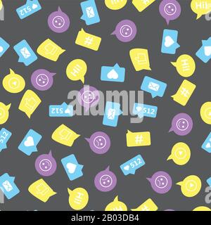 Seamless pattern with different chat signs on dark,cartoon vector illustration Stock Vector