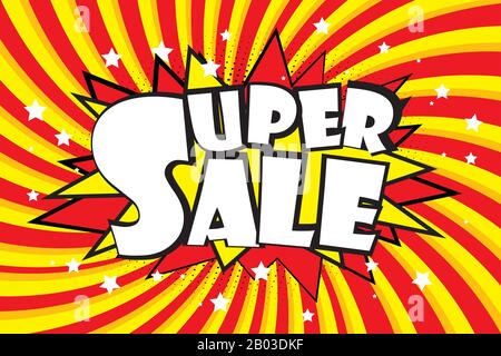 Super Sale- Comic sound effects in pop art style. Burst best graphic effect with label and text in retro style. Vector illustration Stock Vector