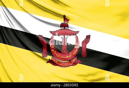 Realistic flag of Brunei on the wavy surface of fabric Stock Photo