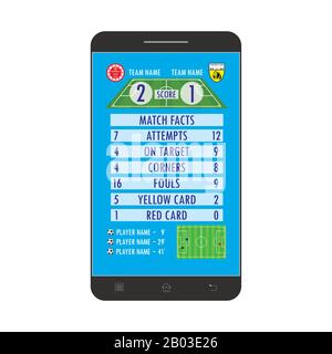 Soccer or football application on smartphone screen,cartoon vector illustration Stock Vector