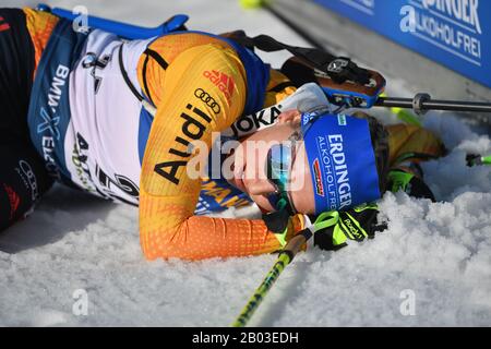 Antholz, Italy. 18th Aug, 2017. Biathlon: World Championship, 15 km singles, women. Franziska Preuß from Germany at the finish. Credit: Hendrik Schmidt/dpa/Alamy Live News Stock Photo