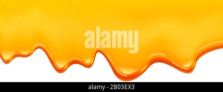 Dripping honey shape isolated on a white background. Vector illustration of yellow liquid syrup dripping honey with small bubbles. Liquid orange oil j Stock Vector