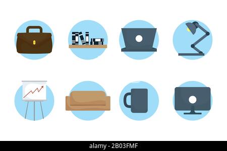 bundle of office elements icons Stock Vector