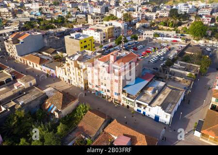 Aerial view of Assomada city in Santa Catarina district of Santiago Island in Cape verde Stock Photo