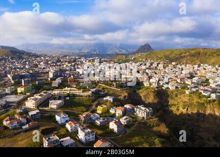 Aerial view of Assomada city in Santa Catarina district of Santiago Island in Cape verde Stock Photo