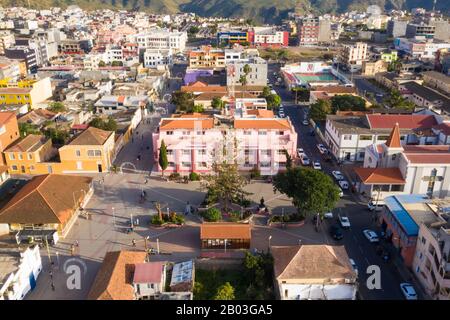 Aerial view of Assomada city in Santa Catarina district of Santiago Island in Cape verde Stock Photo