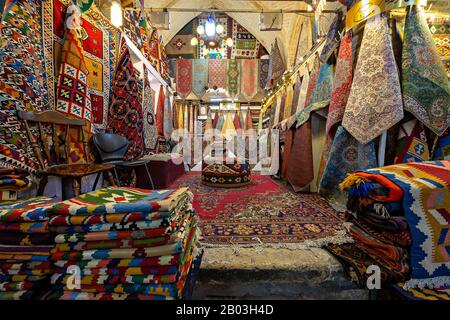 Vakil Bazar with colorful Persian rugs in Shiraz, Iran