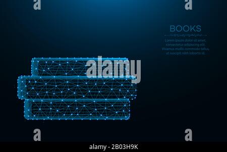 Books made from points and lines on dark blue background, Library wireframe mesh polygonal vector illustration Stock Vector