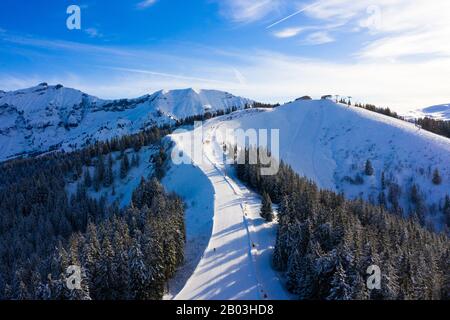 Ski station in Megeve (Megève)  in Haute Savoie in French Alps of France Stock Photo