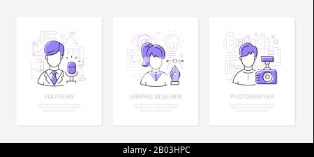 Different professions - line design style banners set Stock Vector