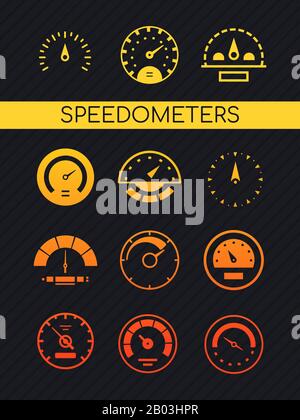 Different speedometers collection - set of vector elements Stock Vector