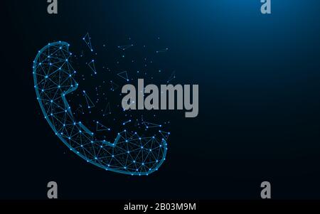 Handset made from points and lines on dark blue background, call wireframe mesh polygonal vector illustration Stock Vector