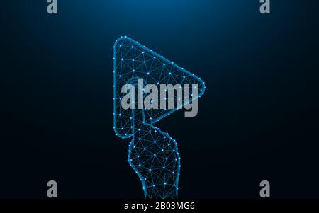 Click on play made from points and lines on dark blue background, Hand and button wireframe mesh polygonal vector illustration Stock Vector