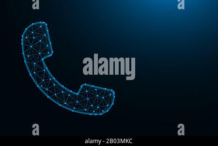 Handset made from points and lines on dark blue background, call wireframe mesh polygonal vector illustration Stock Vector