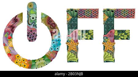 Word OFF with power button. Vector zentangle object for decoration Stock Vector