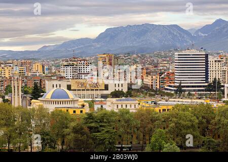 View over the capital of Albania, Tirana, Albania Stock Photo