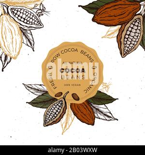 Cocoa beans Hand drawn vintage sketch illustration label Stock Vector