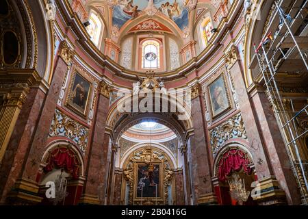 Malta, city of Mdina, Carmelite Church interior - Church of the Annunciation, 17th century Baroque church of the Priory of Our Lady of Mount Carmel Stock Photo